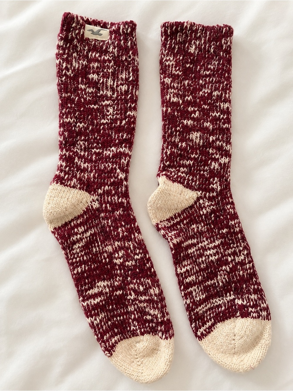 Hollister Marled Burgundy and Cream Crew Socks